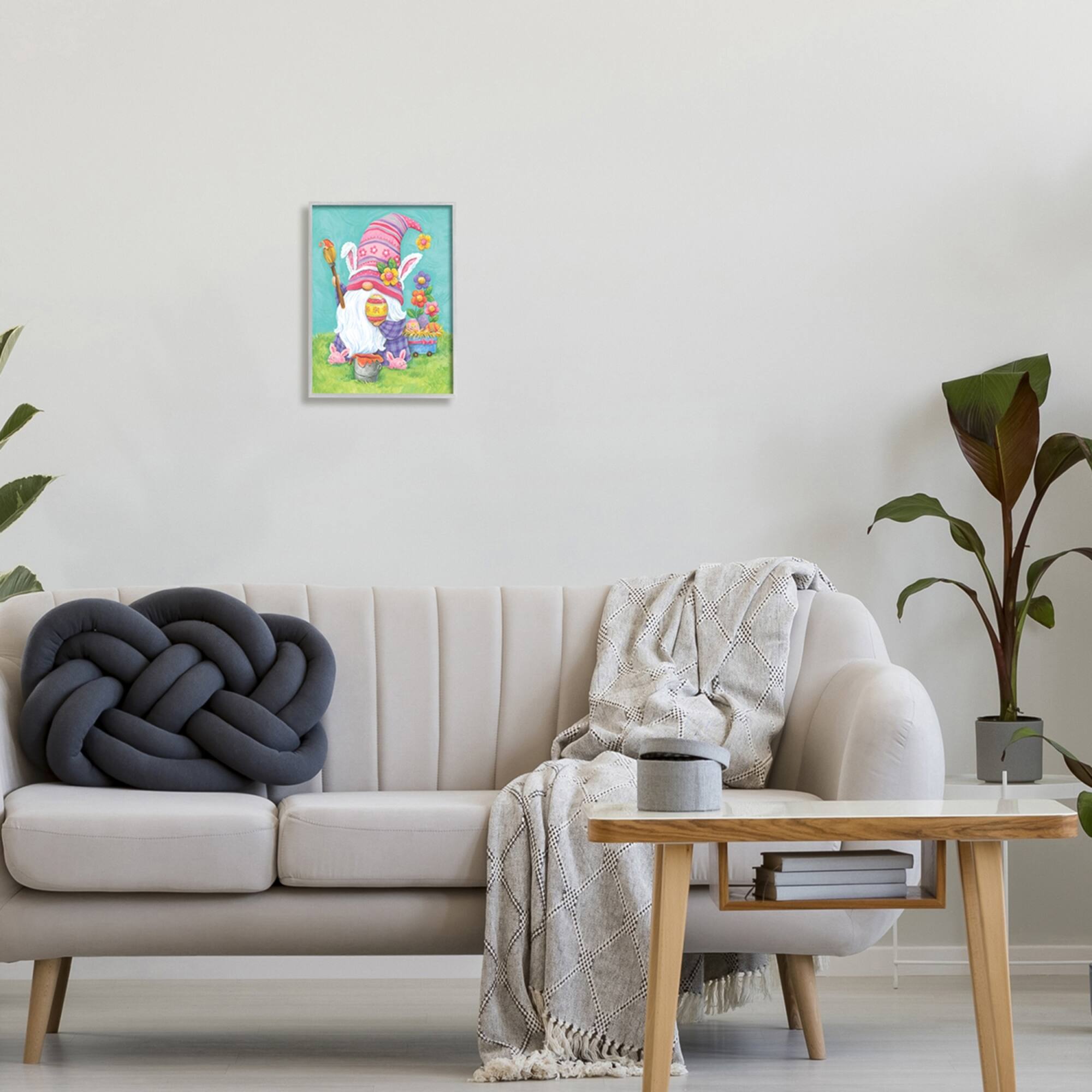 Stupell Industries Whimsical Gnome Painting Easter Eggs Festive Flowers Framed Giclee Art